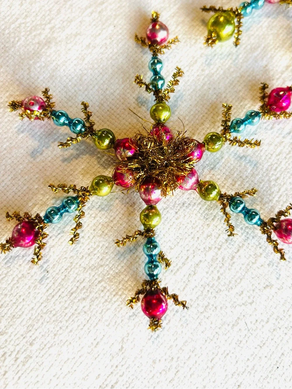 Vintage repurposed mercury, glass bead flowers holiday Christmas ornaments